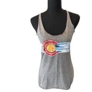 Colorado State Flag Tie Dye Distressed Racerback Tank Top Gray Small
